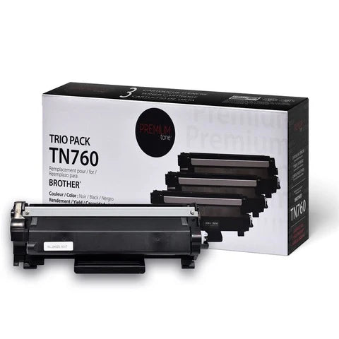 3x Brother TN760 Black Toner Cartridges (Trio)